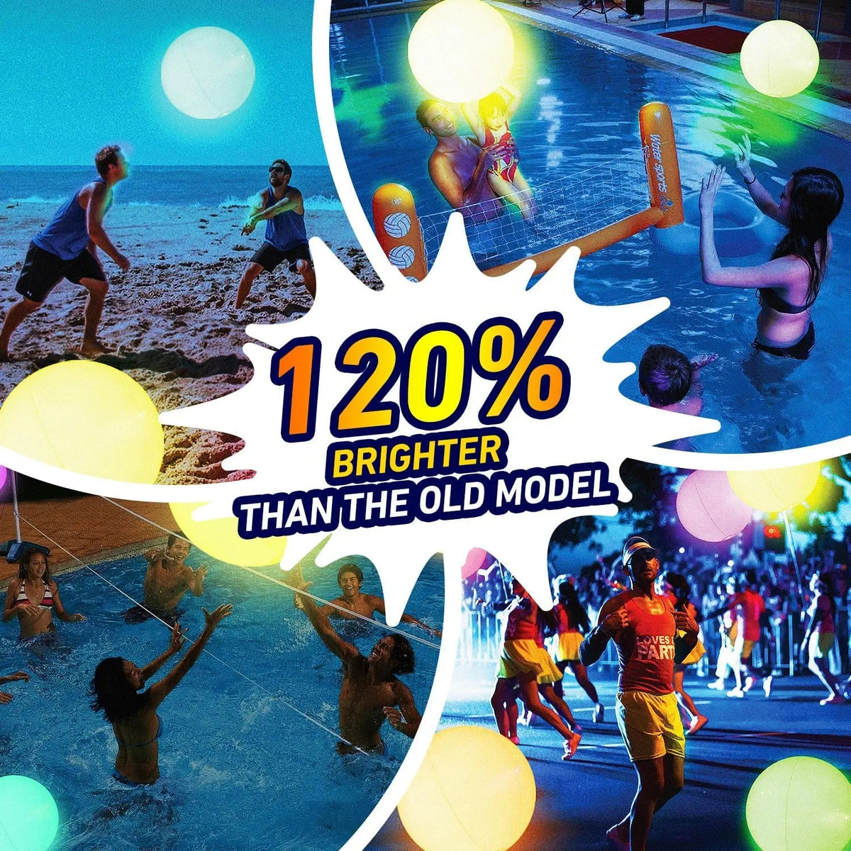 LED Beach Ball, 16 Inch, for Glow in the Dark Pool Games