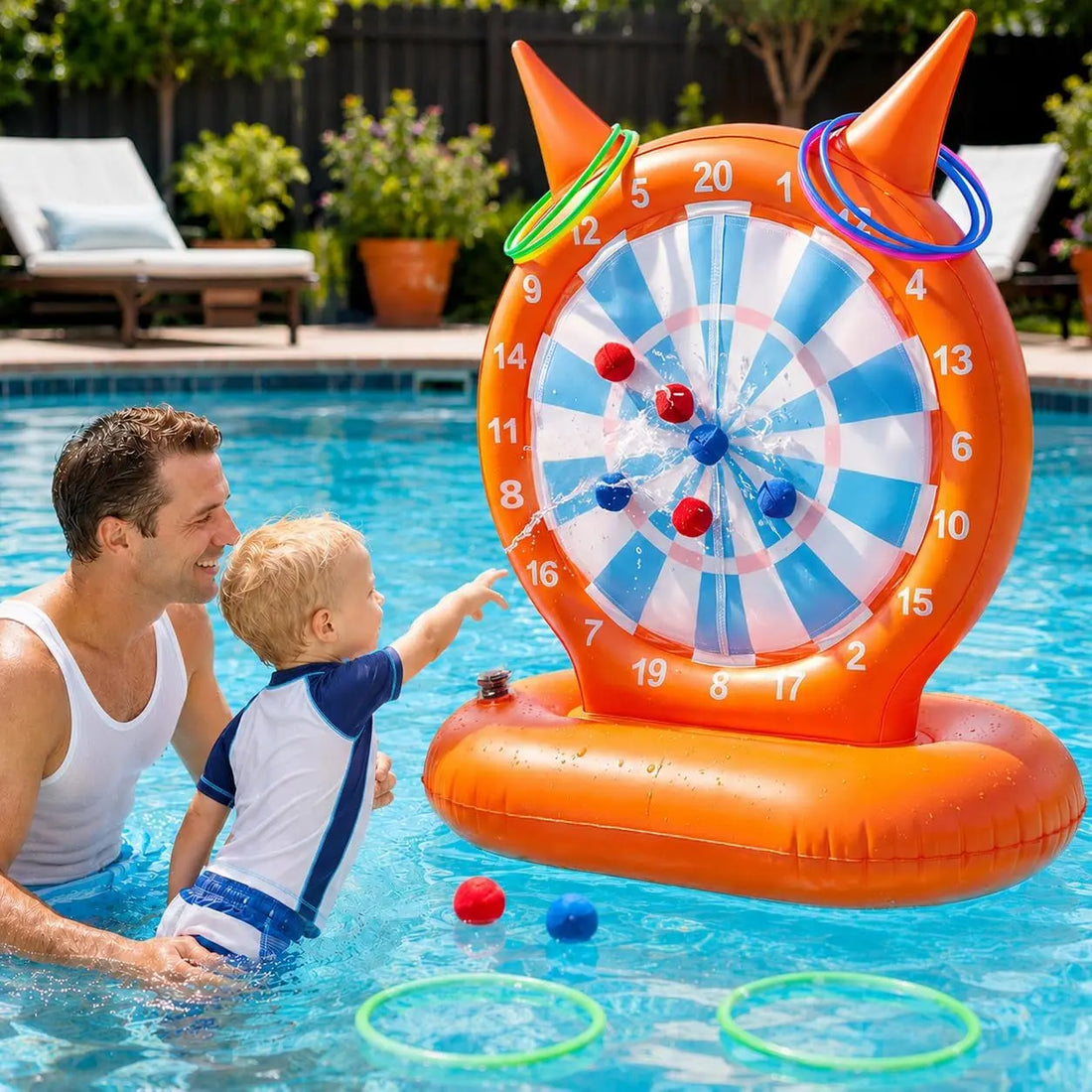 Kids Pool Toys Games, Inflatable Dart Board Ball and Ring Toss Water Game