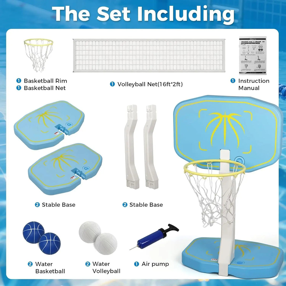 2-In-1 Pool Volleyball Net&amp;Pool Basketball Hoop