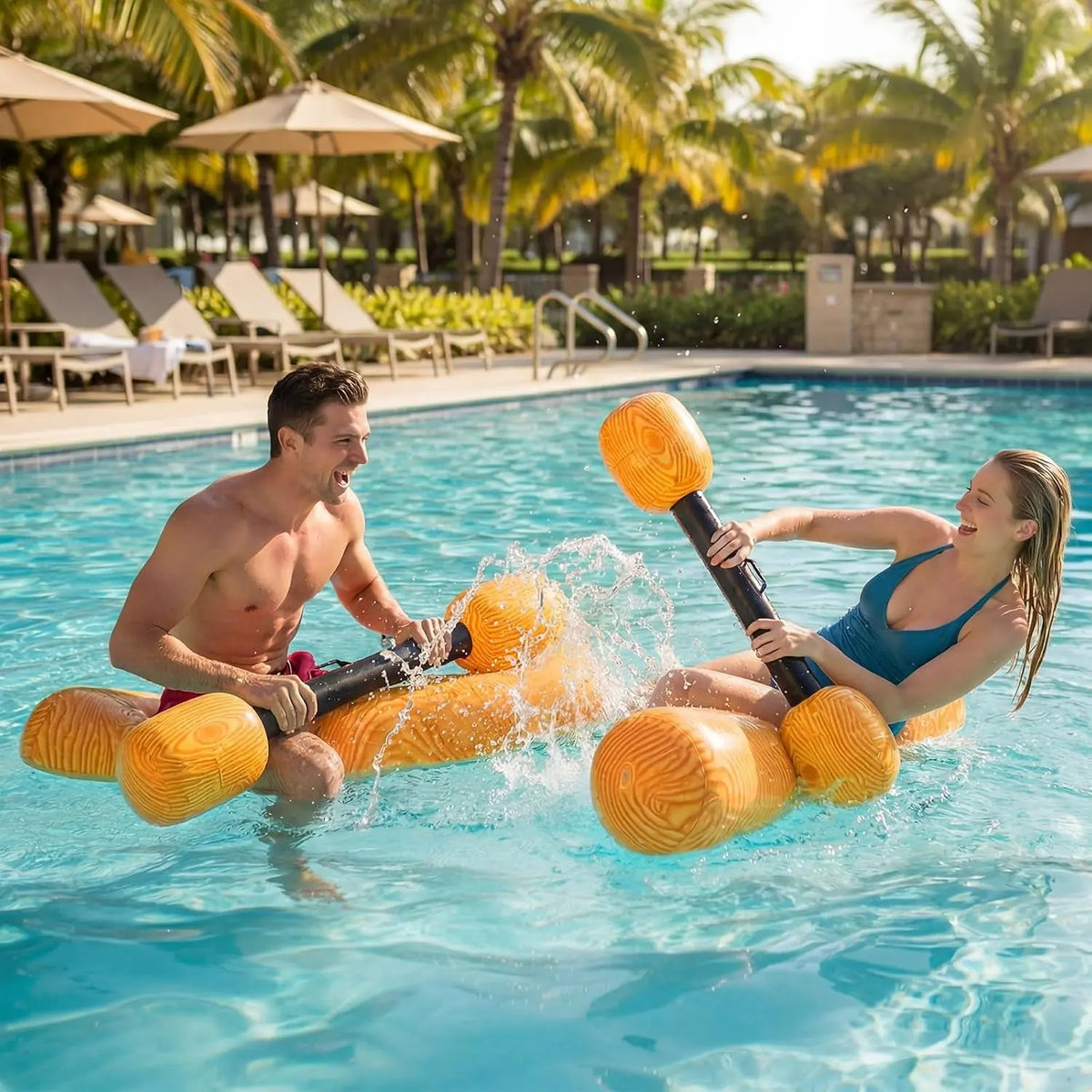 4 Pcs Inflatable Pool Floats Aerated Battle Logs Summer Inflatable Raft Funny Lake Games Floats for Swimming Pool Party Decorations Beach Water Swimming Sports Adults(Funny)