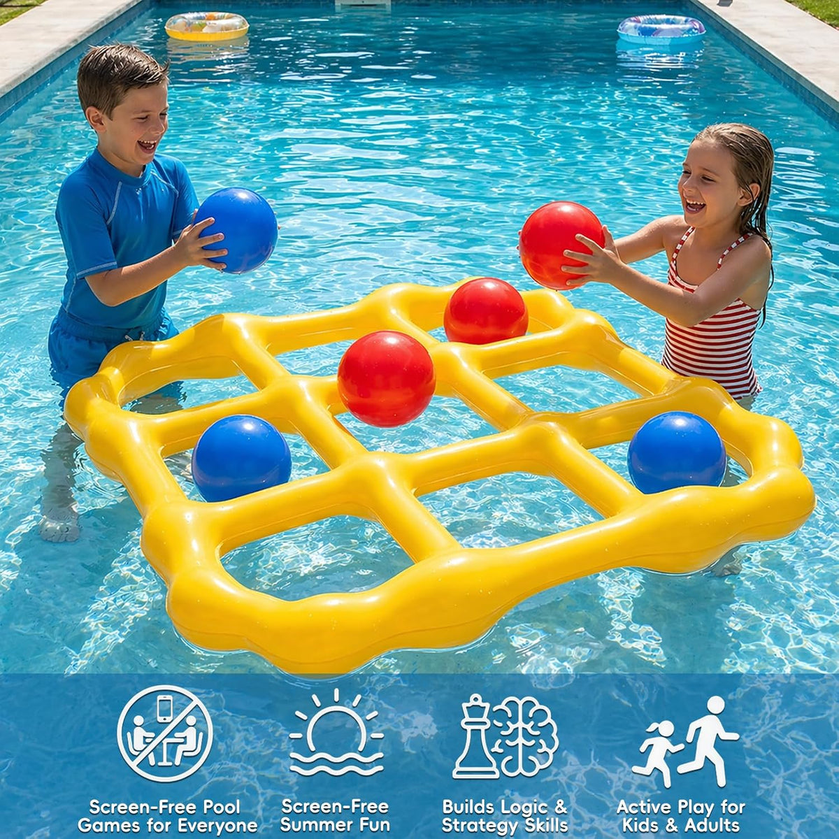 Pool Toys Game Set - Giant Inflatable Tic Tac Toe Pool Games for Adults Kids，Fun Pool Toys Pool Cornhole for 4-12, Family Pool Party Games with 10 Balls for Swimming Pool, Beach, Yards Outdoor