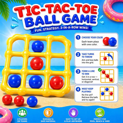 Pool Toys Game Set - Giant Inflatable Tic Tac Toe Pool Games for Adults Kids，Fun Pool Toys Pool Cornhole for 4-12, Family Pool Party Games with 10 Balls for Swimming Pool, Beach, Yards Outdoor