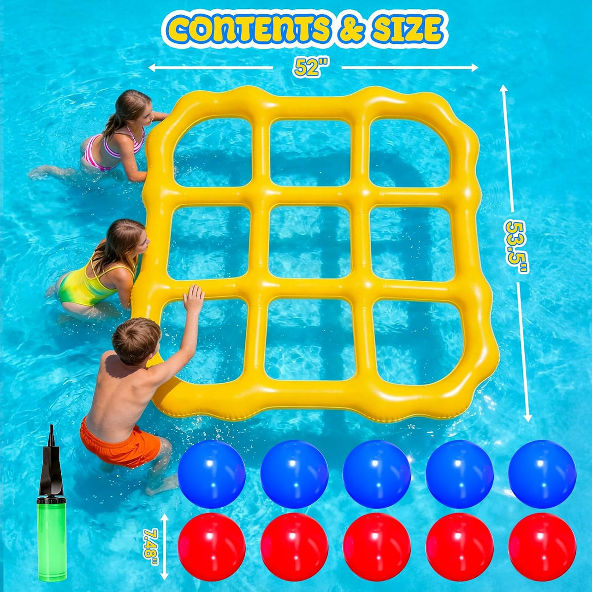Pool Toys Game Set - Giant Inflatable Tic Tac Toe Pool Games for Adults Kids，Fun Pool Toys Pool Cornhole for 4-12, Family Pool Party Games with 10 Balls for Swimming Pool, Beach, Yards Outdoor
