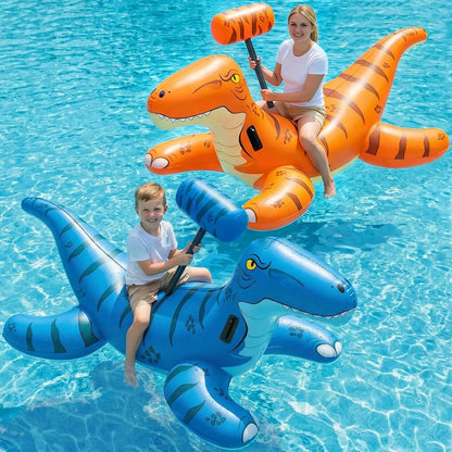 Pool Games Toys Floats -2Pack Inflatable Dinosaur Pool Floats with Blow up Toy Hammers Ride on Pool Floaties for Kids Teens Adults Lounge Raft Summer Lake Beach Party Decorations