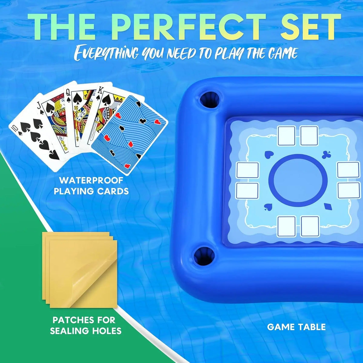 Floating Table for Pool with Cup Holders – Adult Pool Games with Waterproof Cards – Pool Float Games – Perfect for Party, Snacks, Drinks, Hot Tub &amp; Summer Fun