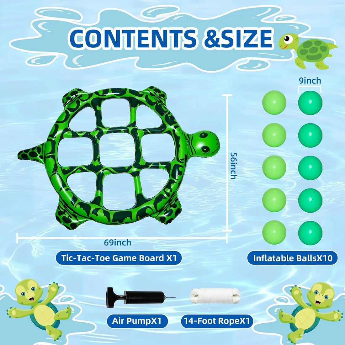 Giant Tic Tac Toe Pool Game Set Inflatable Turtle Float Pool Party Game