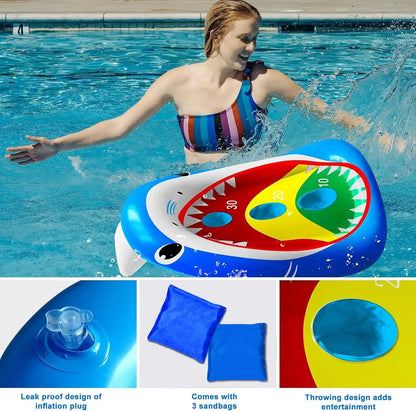 2 Pack Kids Pool Toys Inflatable Shark Pool Cornhole Board Floating Games