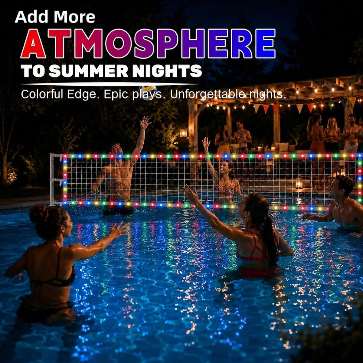 Upgraded Pool Volleyball Net Only,15X3Ft Adjustable Replacement Water Volleyball Net with 8 Modes for Inground Pools,Pool Games for Adults and Family Summer Swimming Pool Party Fun