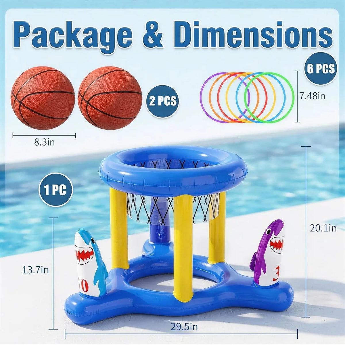 Pool Games Toys Set for Kids, Floating Pool Basketball Hoops &amp; Pool Ring Toss Game, Swimming Pool Toys for Kids Ages 4-8 8-12, Teens, Adults and Family