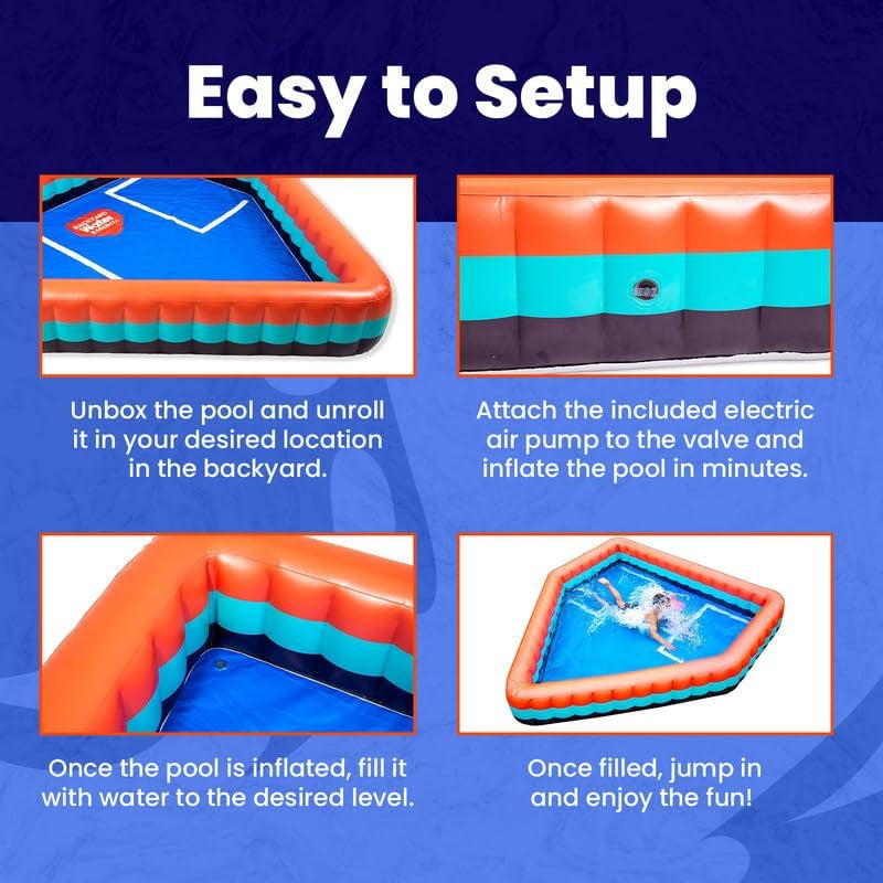 Exciting Home Plate-Shaped Inflatable Pool for Endless Summer Fun – Durable &amp; Spacious for Kids and Adults – Includes Easy-to-Use Electric Air Pump
