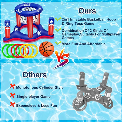 American Flag Pool Toys Games for Teens Adult, 250Th Anniversary 2-In-1 Floating Basketball Hoop Inflatable Cross Ring Toss Games Set Summer Swimming Pool Water Games Toys 4Th of July Party Favors