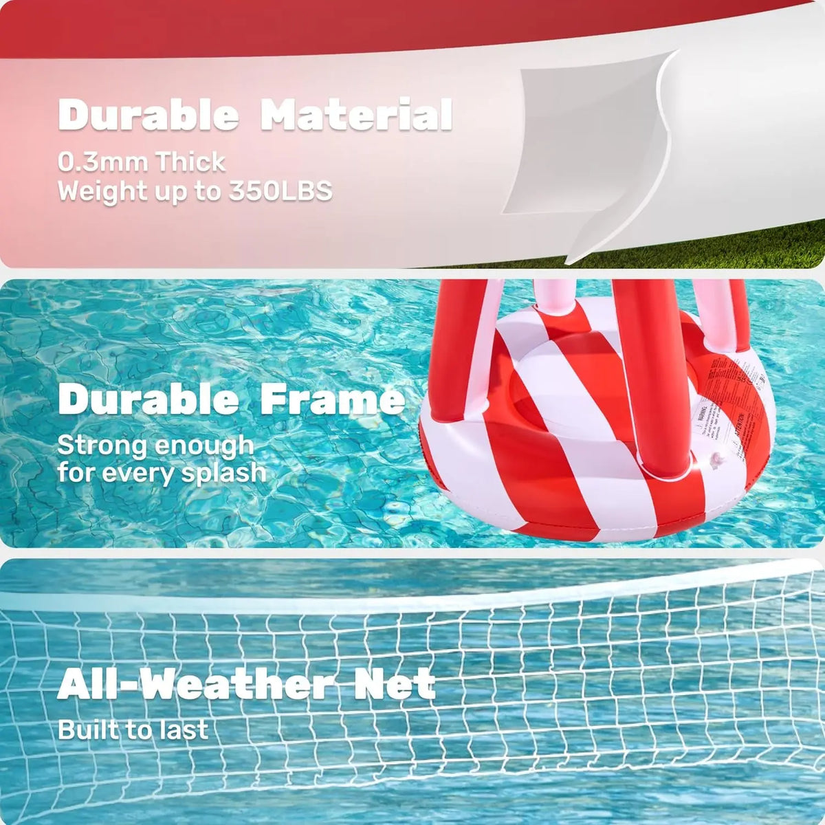 4Th of July Pool Games Set, Inflatable Pool Floats Set American Flag Volleyball Net &amp; Basketball Hoops, Swimming Pool Game Toy for Kids and Adults, Floating, Volleyball Court (105”X35”)