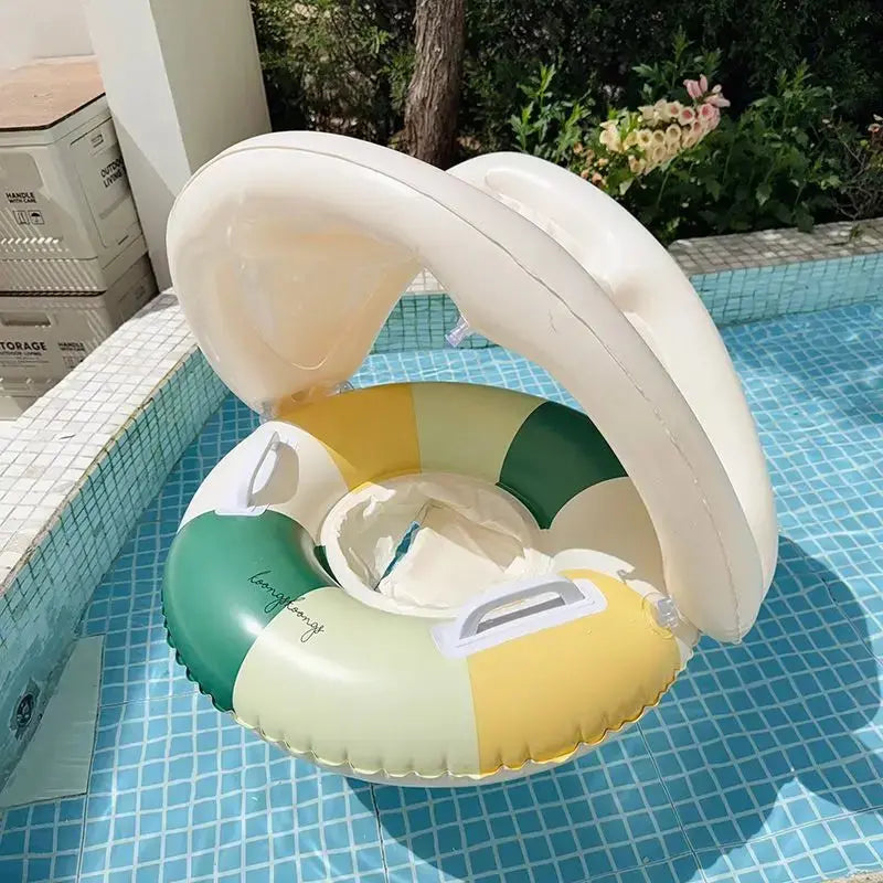 Baby Swimming Float Inflatable Circle Baby Pool Float Ring with Sunshade Baby Bathing Swimming Pool Toys for Babies 3-36 Months