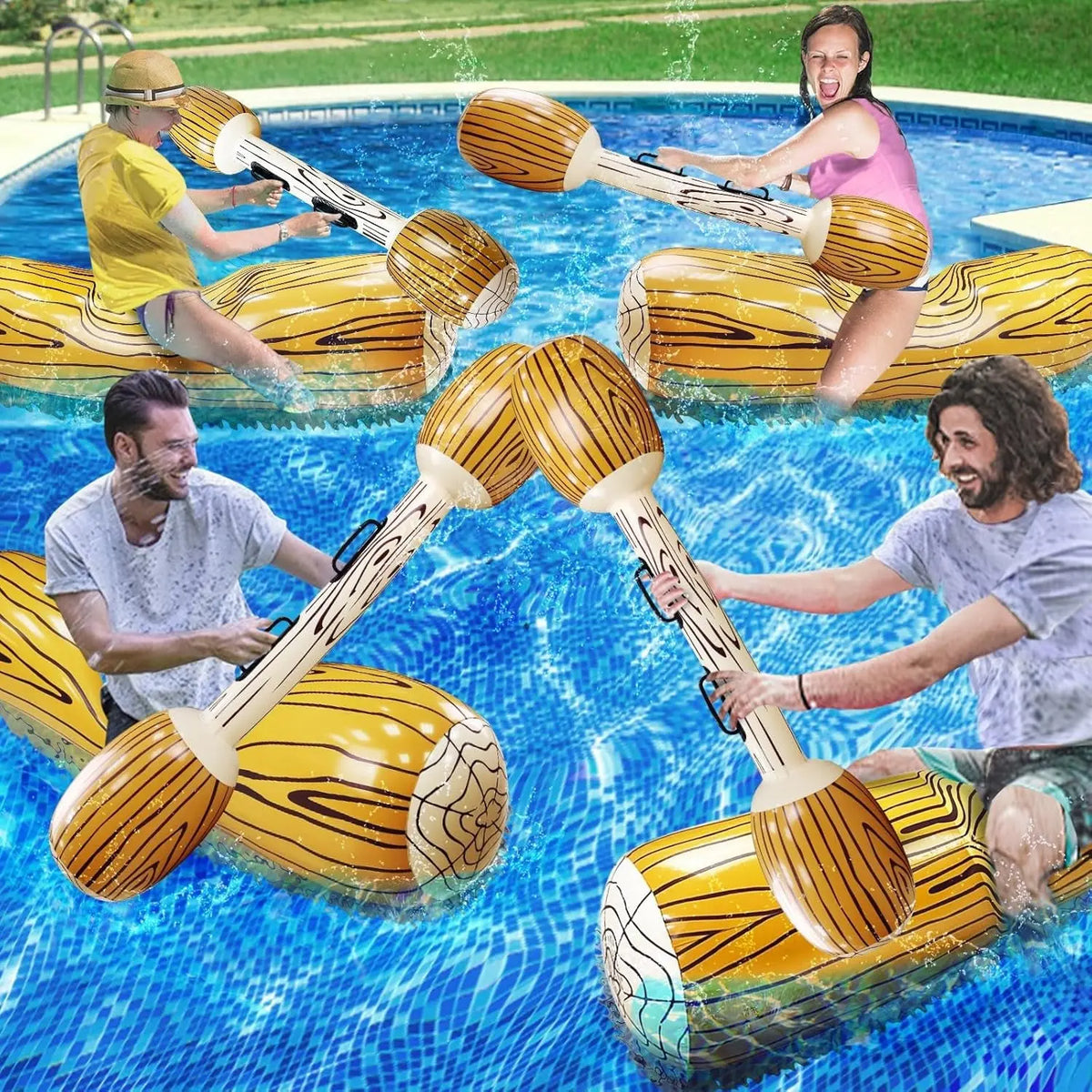 8 Pcs Jumbo Inflatable Floating Row Toys Pool Games for 4 Players Pool Toys for Adult Kids Teens, Extra Large Size Ride-On Battle Logs Pool Floats Family Summer Swimming Pool Party Water Sports Supply