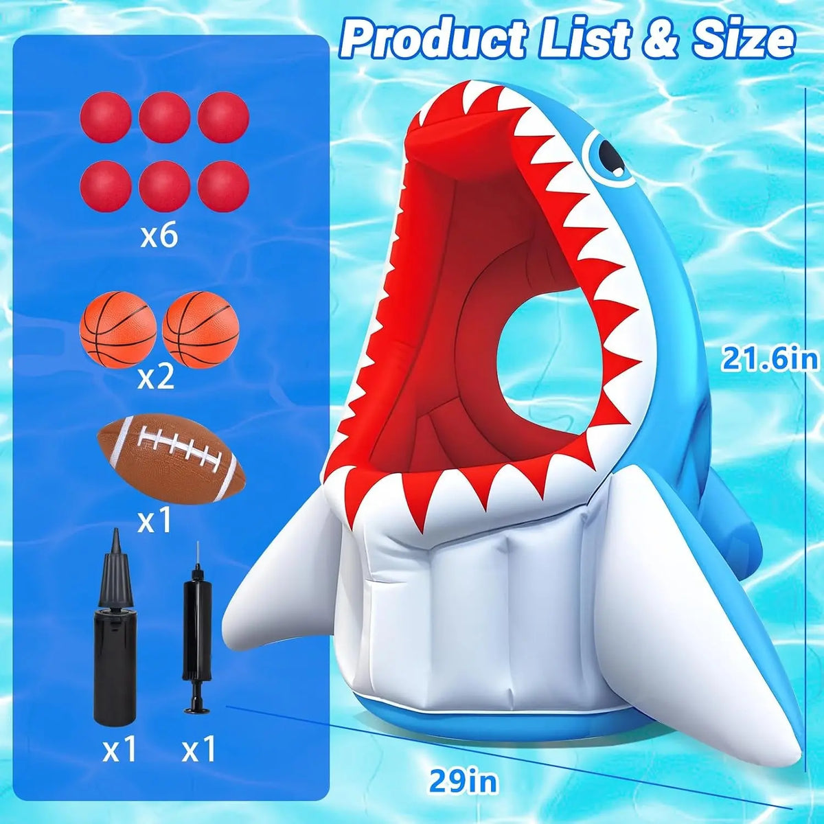 Shark Pool Toys, 3-In-1 Inflatable Pool Floats Kids Outdoor Pool Games