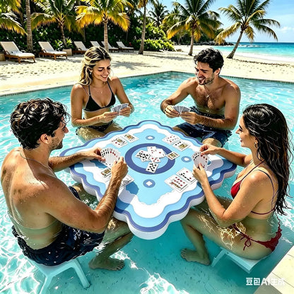 Floating Mahjong Table for Pool, 31.5" EVA Double Sided with Bag