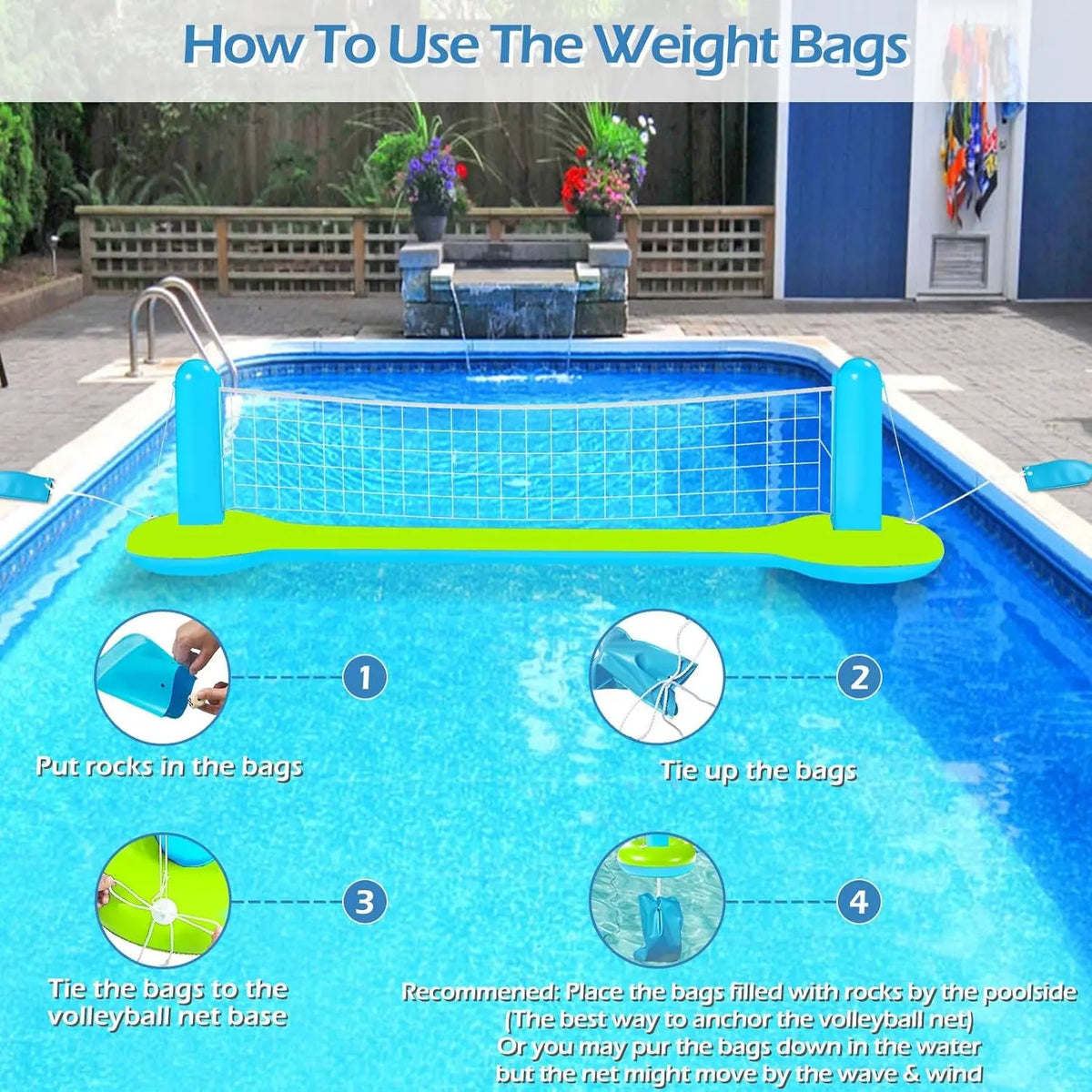 Pool Toys Games Set - 3 in 1 Pool Volleyball Net Basketball Hoop Ring Toss Game Inflatable Floats Water Floating Volleyball Swimming Pools Games Party Gift for Kids Adults (Green&amp;Blue, L)