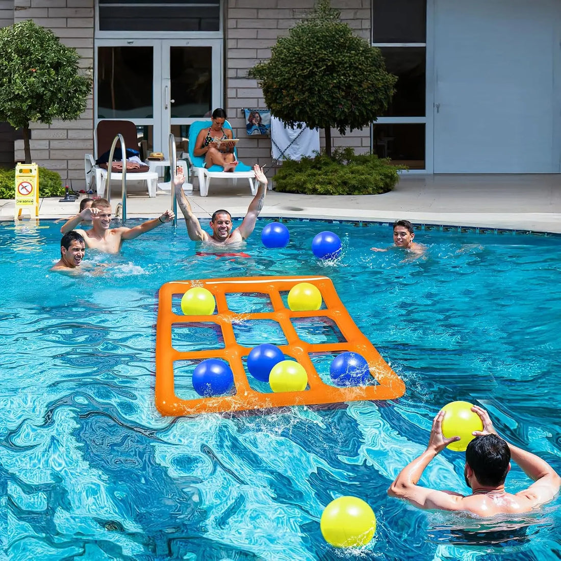 Pool Toys Games Set- Tic Tac Toe Inflatable Pool Toy with 10 Balls - for Adults Teens Kids 2-10 Players
