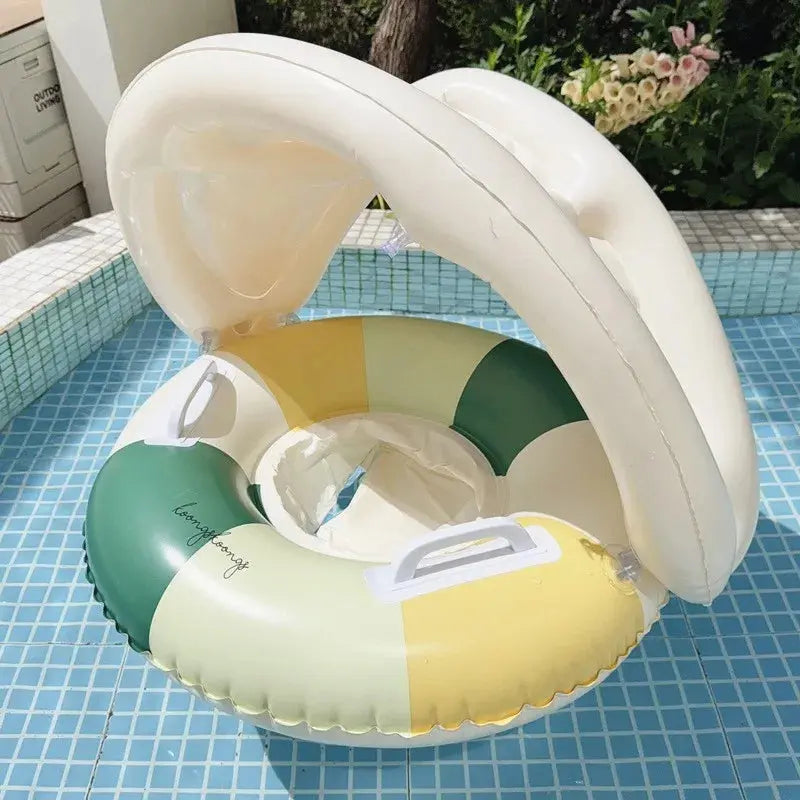 Baby Swimming Float Inflatable Circle Baby Pool Float Ring with Sunshade Baby Bathing Swimming Pool Toys for Babies 3-36 Months