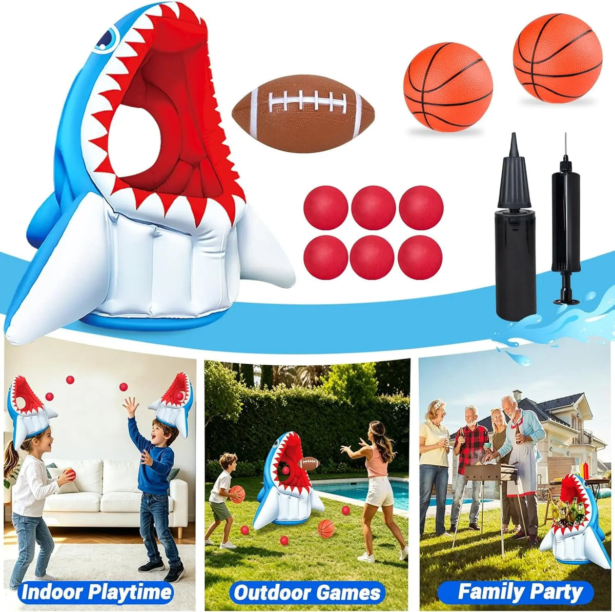 Shark Pool Toys, 3-In-1 Inflatable Pool Floats Kids Outdoor Pool Games