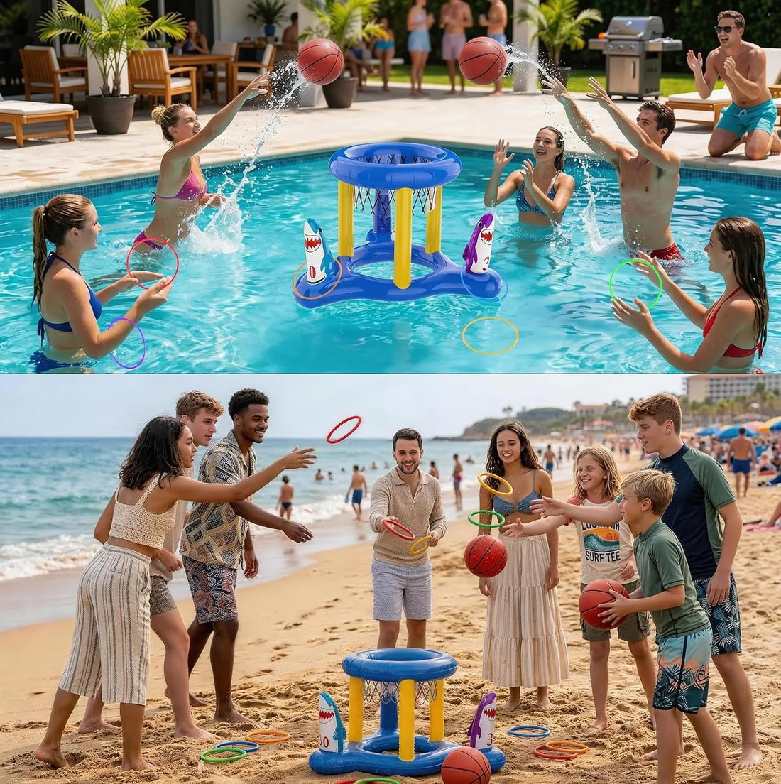 Pool Games Toys Set for Kids, Floating Pool Basketball Hoops &amp; Pool Ring Toss Game, Swimming Pool Toys for Kids Ages 4-8 8-12, Teens, Adults and Family