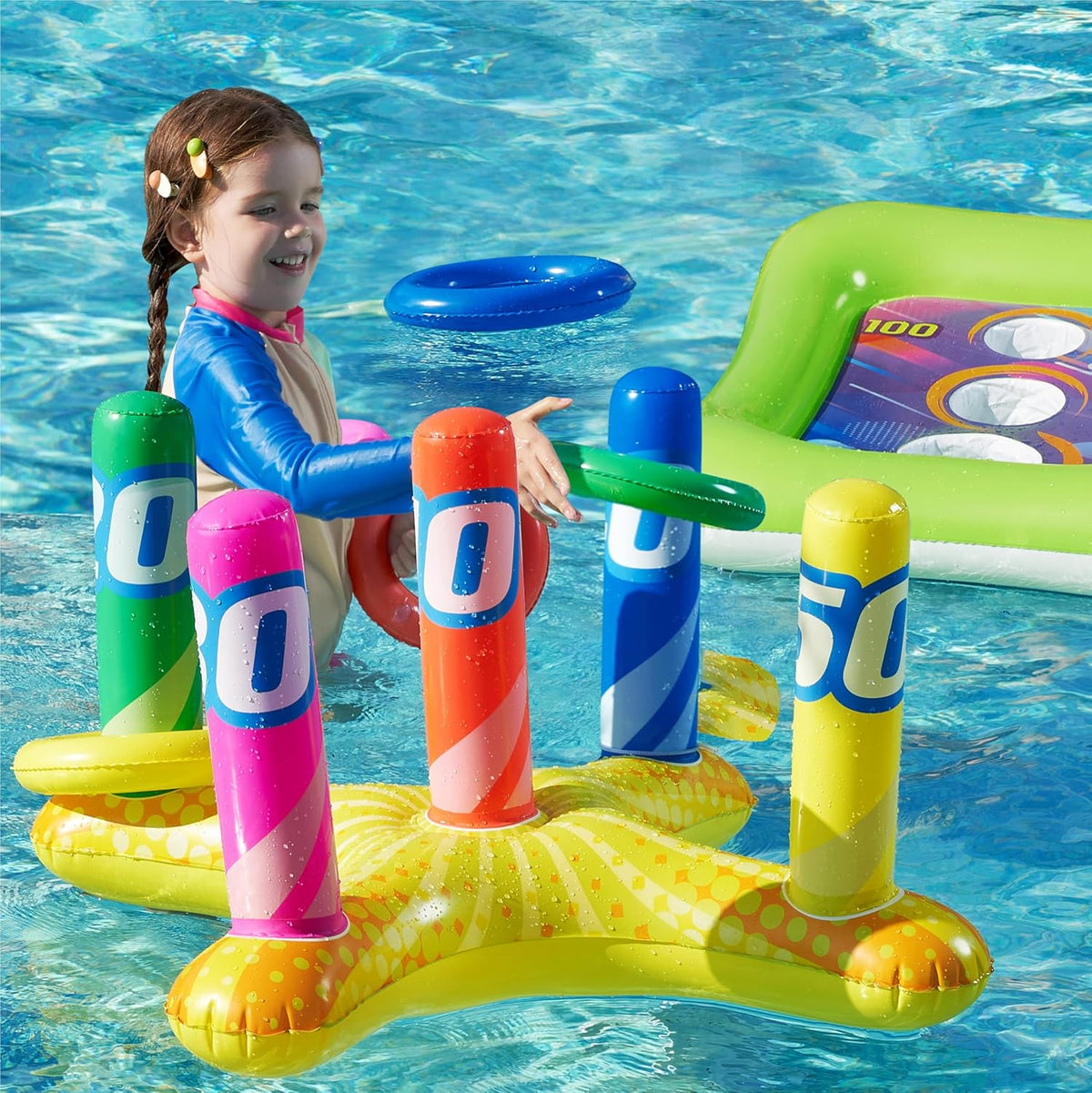 Ultimate Summer Fun: 2 Sets Inflatable Pool Toss Game Combo with Ring Toss &amp; Corn-Toss for Kids and Adults
