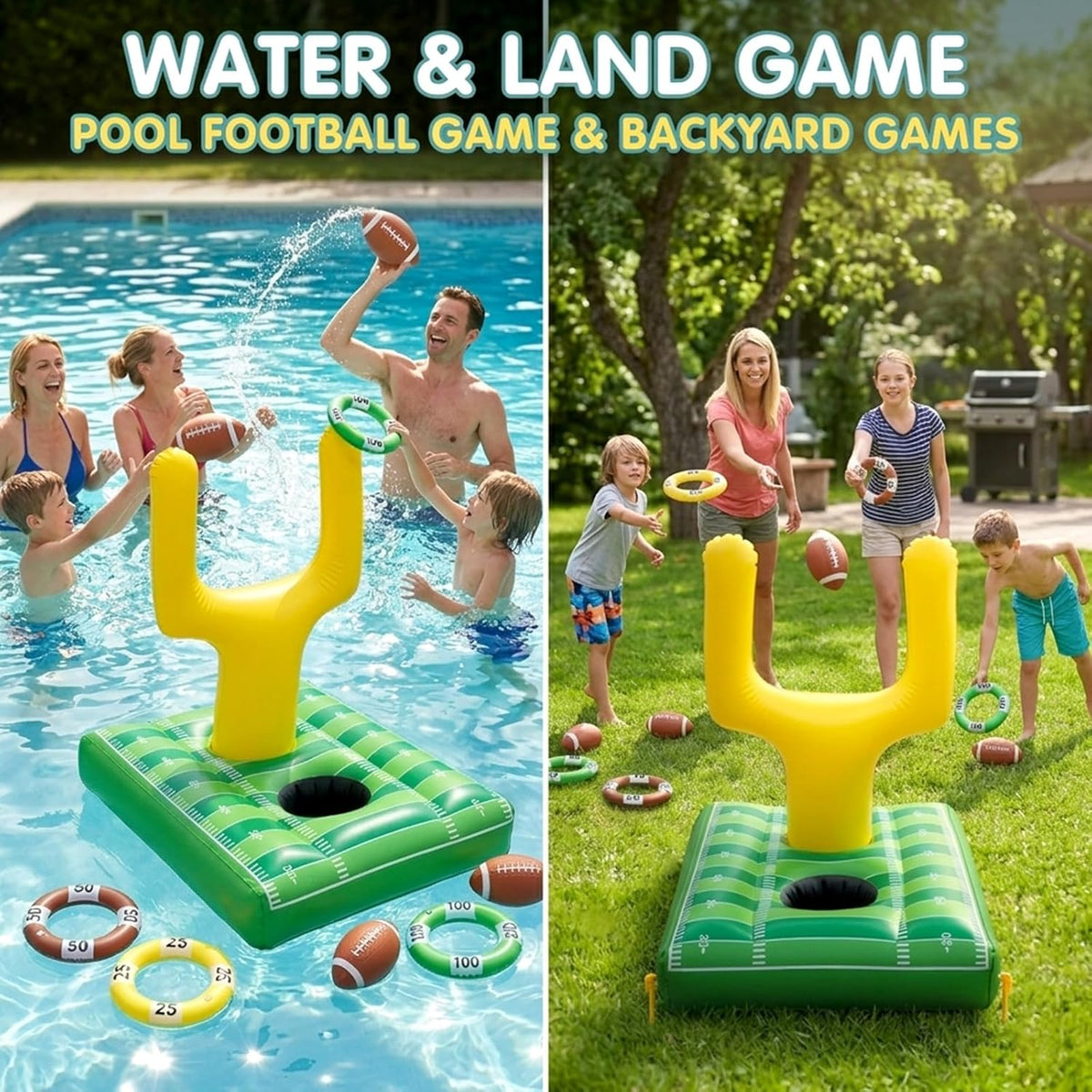Ultimate Inflatable Football Pool Ring Toss Game - 3-in-1 Floating Target for Unforgettable Summer Fun at the Pool, Beach, or Backyard - Durable PVC Design for Kids and Adults