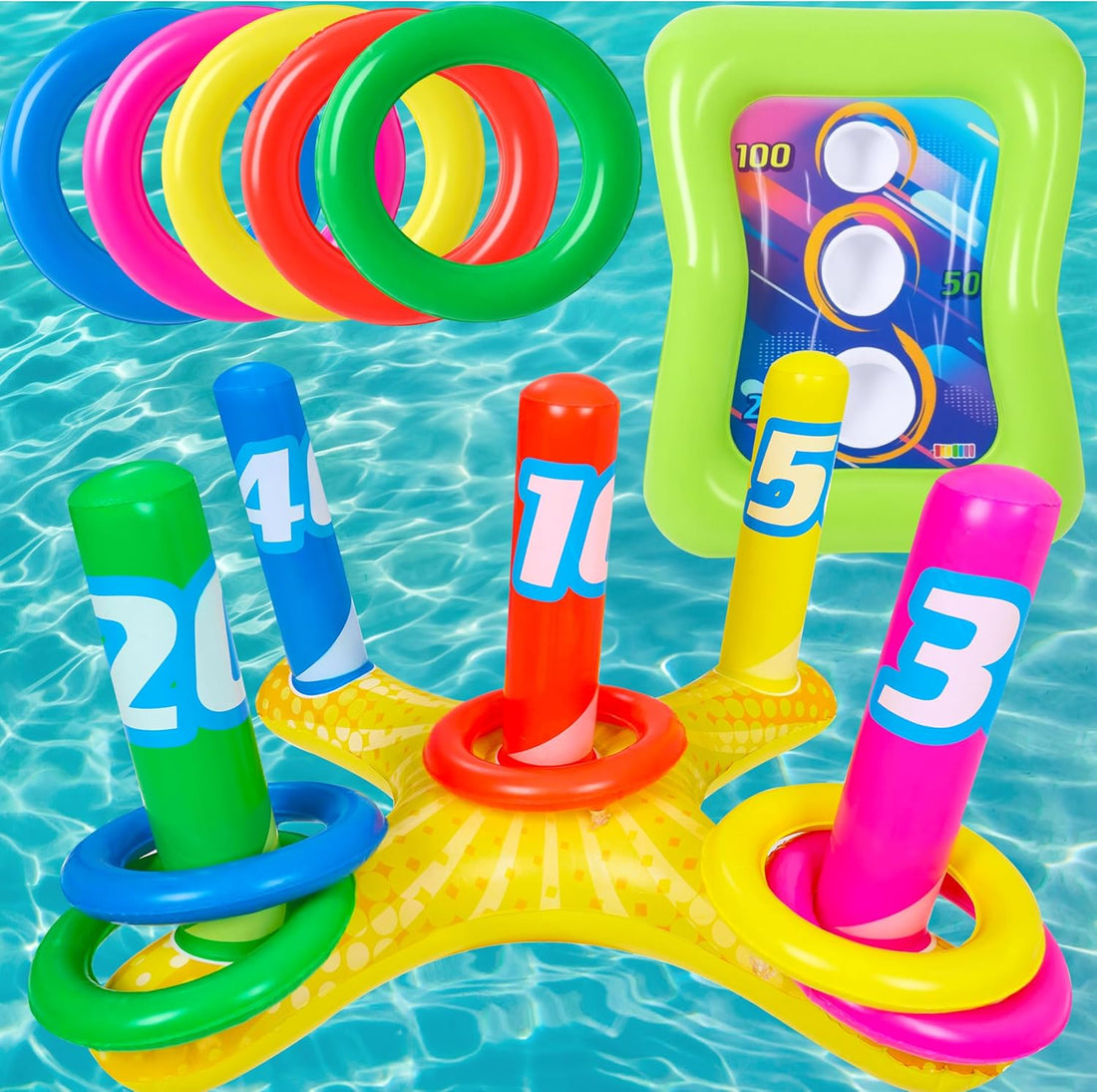 Ultimate Summer Fun: 2 Sets Inflatable Pool Toss Game Combo with Ring Toss &amp; Corn-Toss for Kids and Adults