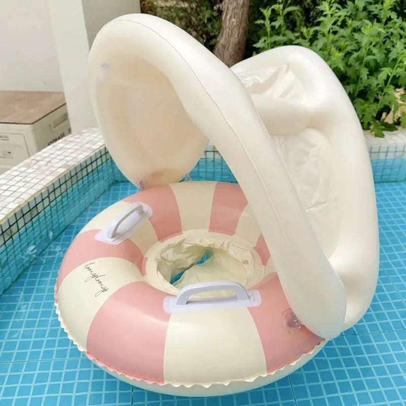 Baby Swimming Float Inflatable Circle Baby Pool Float Ring with Sunshade Baby Bathing Swimming Pool Toys for Babies 3-36 Months