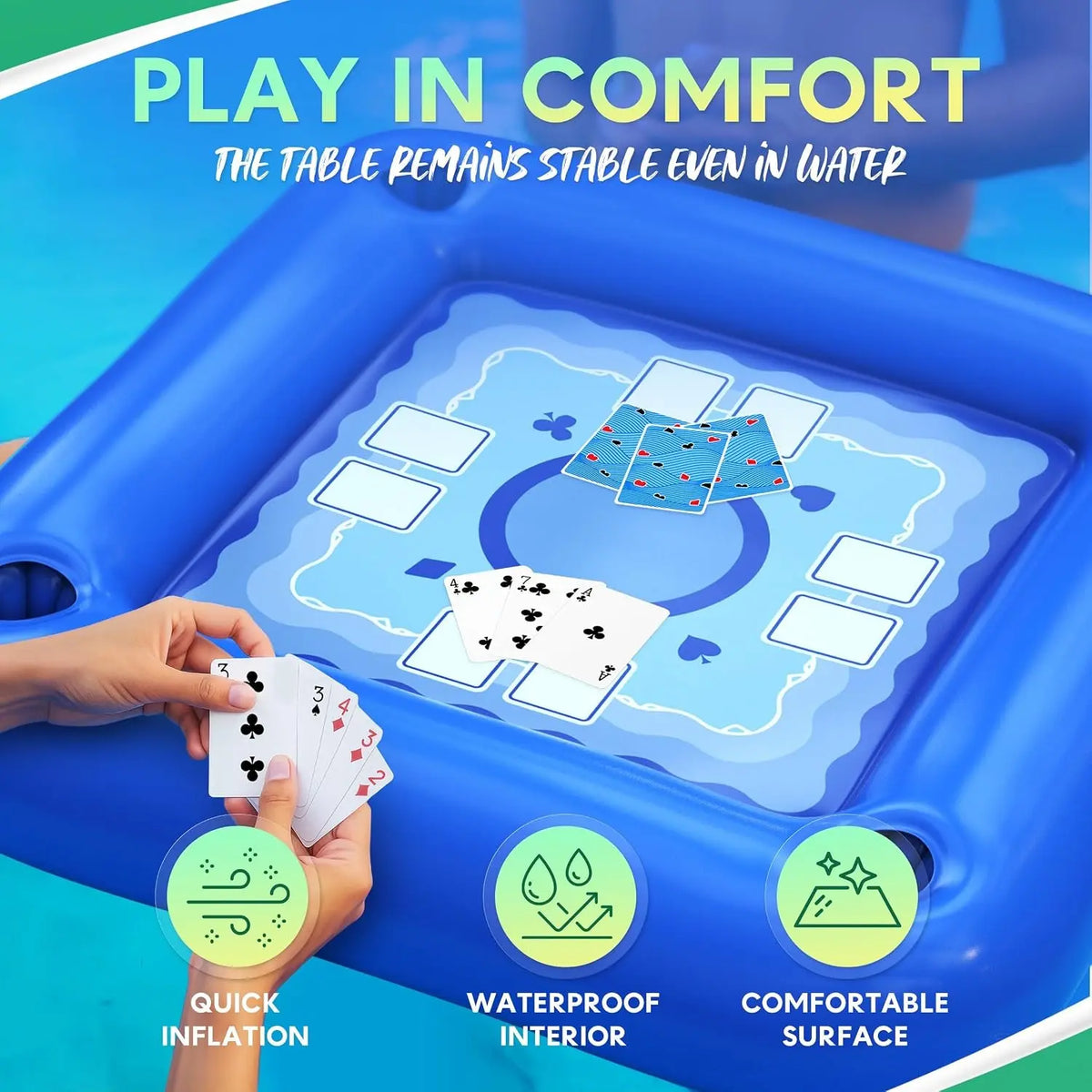 Floating Table for Pool with Cup Holders – Adult Pool Games with Waterproof Cards – Pool Float Games – Perfect for Party, Snacks, Drinks, Hot Tub &amp; Summer Fun