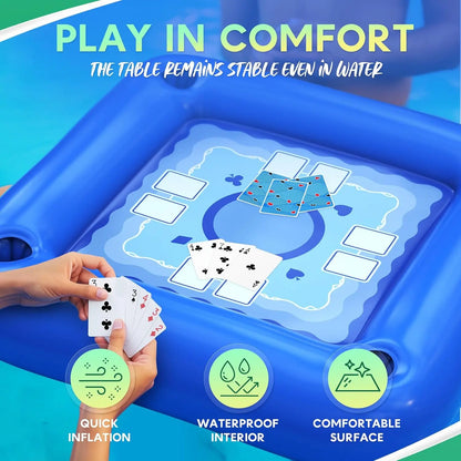 Floating Table for Pool with Cup Holders – Adult Pool Games with Waterproof Cards – Pool Float Games – Perfect for Party, Snacks, Drinks, Hot Tub &amp; Summer Fun