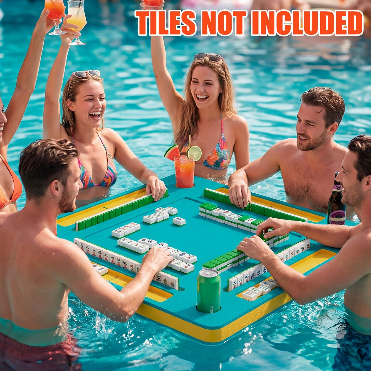 Elevate Your Pool Parties with the Ultimate Floating Mahjong Table - 33.5In Foldable Water Game Tray for Fun Card &amp; Tile Games - Perfect for Adults!