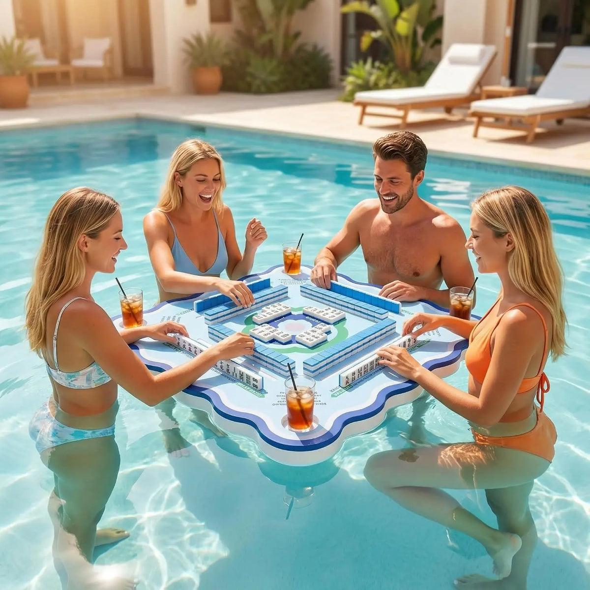 Floating Mahjong Table for Pool, 31.5" EVA Double Sided with Bag