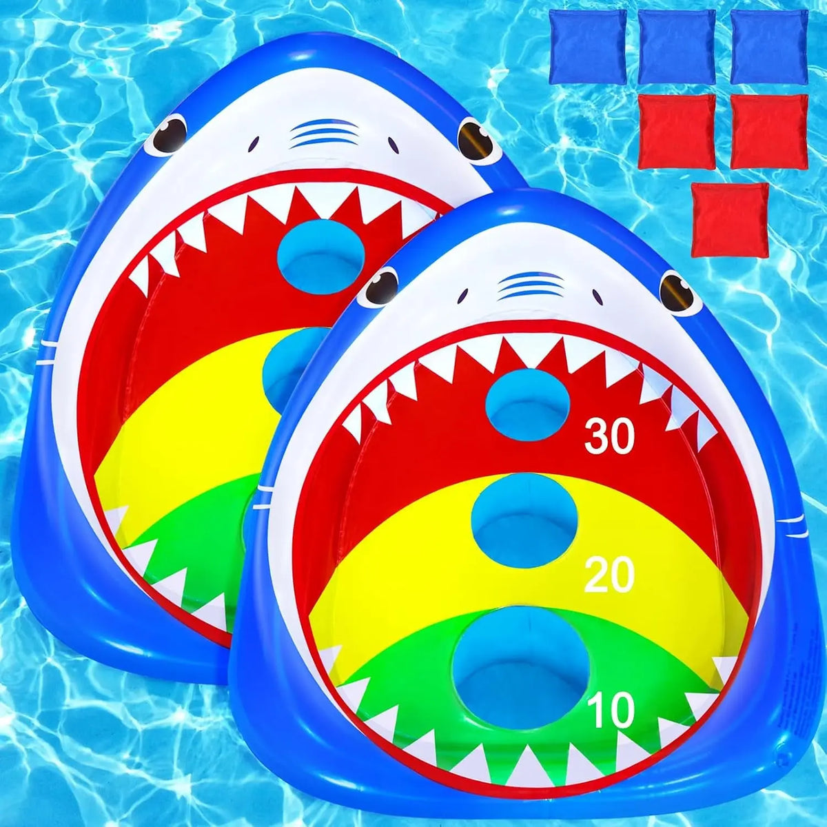 2 Pack Kids Pool Toys Inflatable Shark Pool Cornhole Board Floating Games