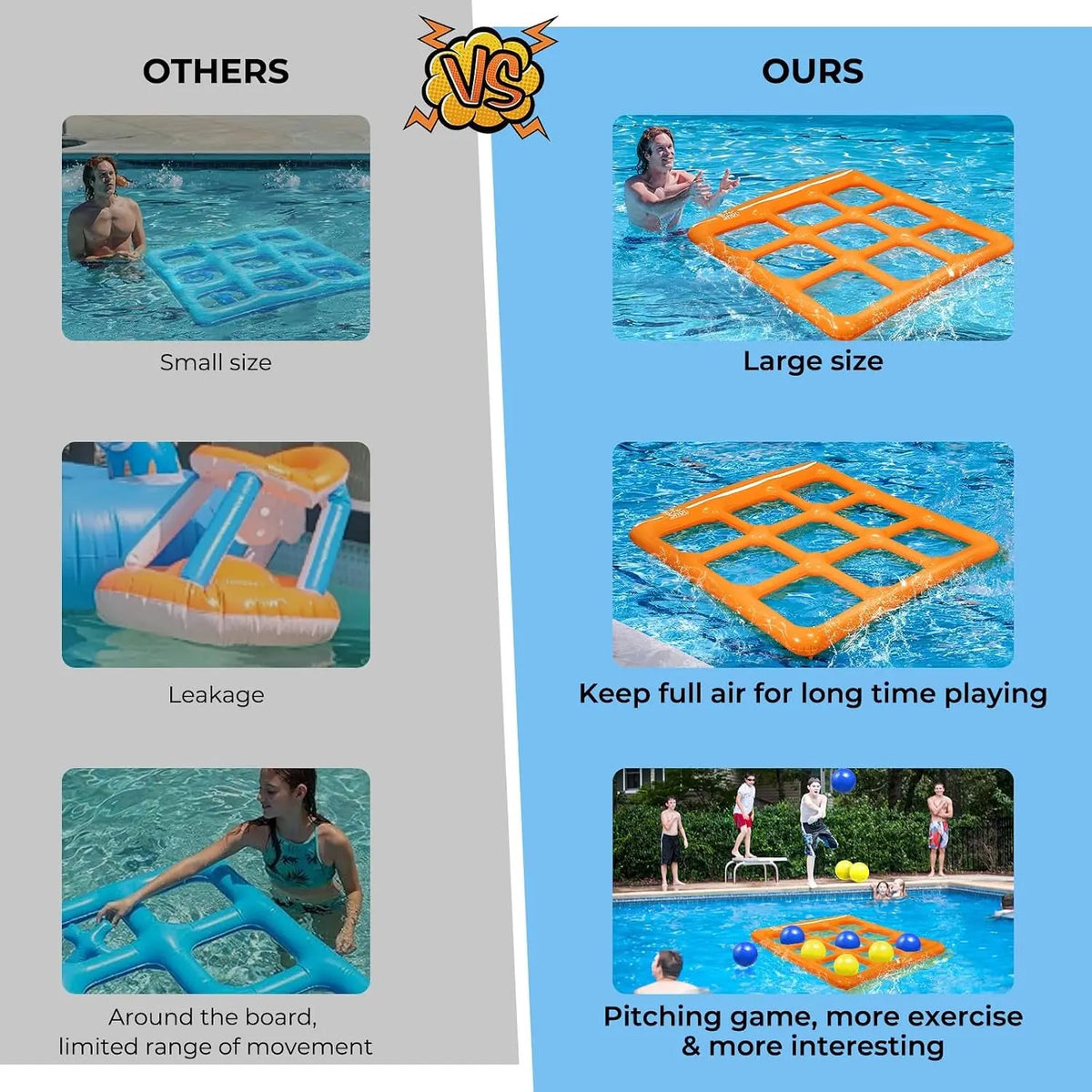Pool Toys Games Set- Tic Tac Toe Inflatable Pool Toy with 10 Balls - for Adults Teens Kids 2-10 Players