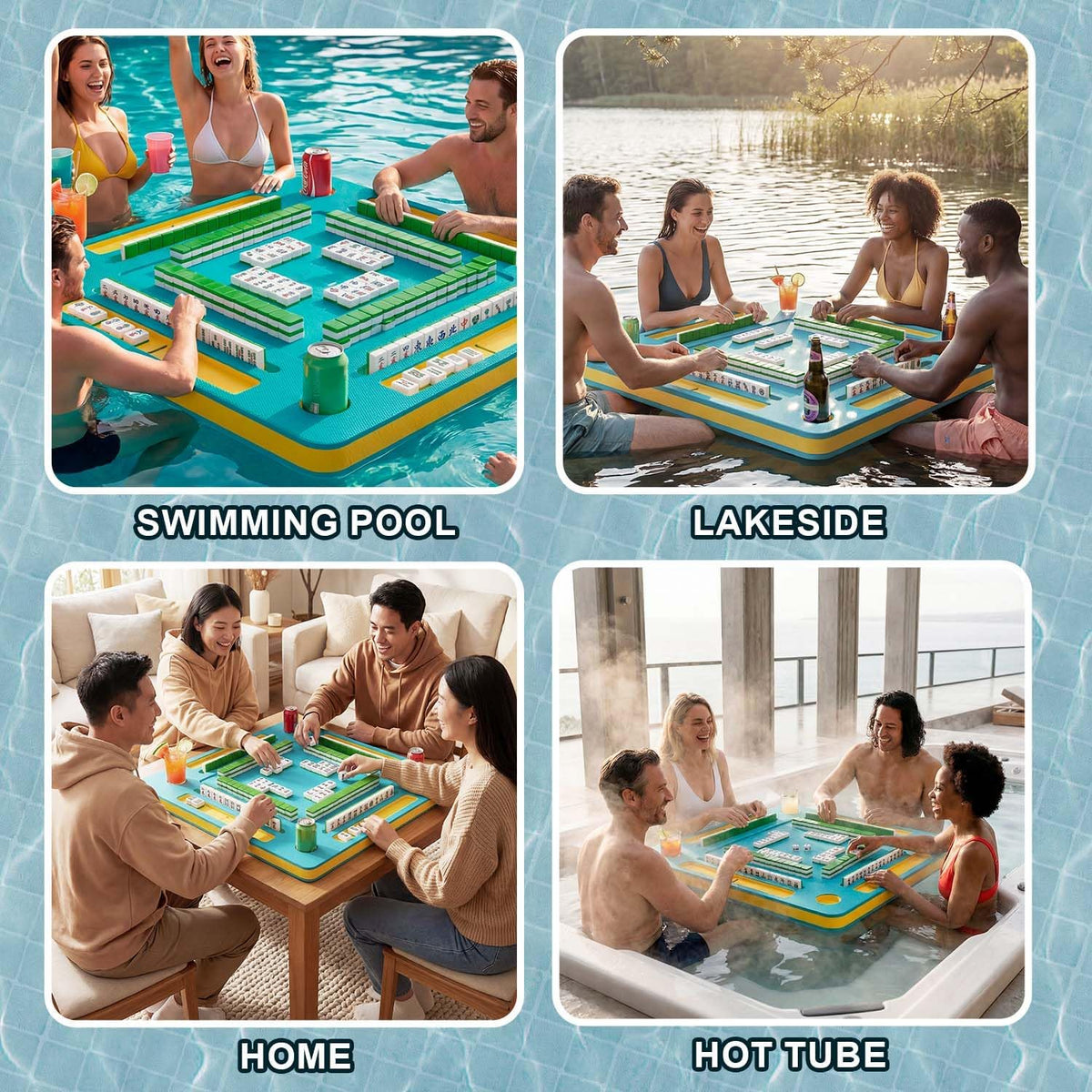 Elevate Your Pool Parties with the Ultimate Floating Mahjong Table - 33.5In Foldable Water Game Tray for Fun Card &amp; Tile Games - Perfect for Adults!