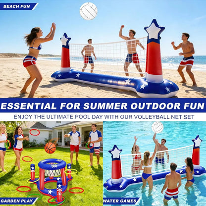 Pool Games Set 3-In-1 Volleyball Net &amp; Basketball Hoop &amp; Ring Toss