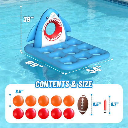 Inflatable Pool Toys Games, Fun 2-In-1 Shark Pool Water Games Floating, Giant Tic Tac Toe Game with 10 Balls &amp; Football - Family Pool Party Beach Game Toys for Kids Ages 6+ Adults Teens