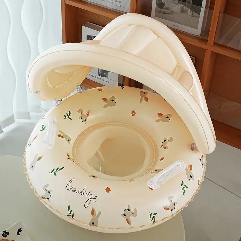 Baby Swimming Float Inflatable Circle Baby Pool Float Ring with Sunshade Baby Bathing Swimming Pool Toys for Babies 3-36 Months